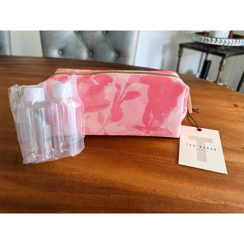 Ted Baker London Pink Floral Makeup Bag Cosmetic Case Travel Set NWT